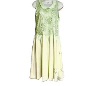 H&M Mint Green Sleeveless Dress Embroidered Floral Mesh Overlay Size L